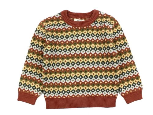 Wheat multi red jacquard pullover strik Elias